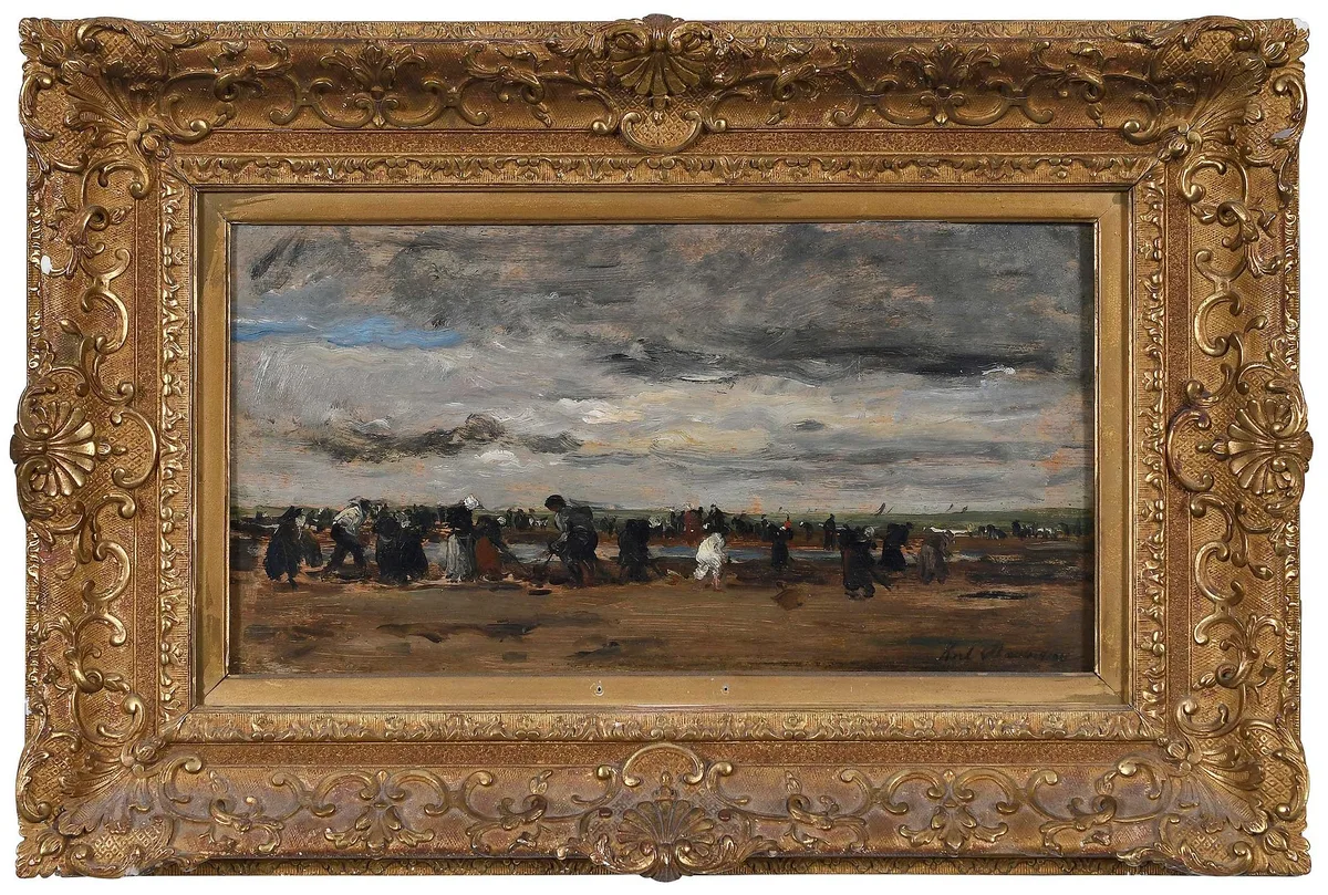 Karl Daubigny, Shellfish Gatherers, oil on panel