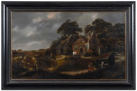 Klaes Molenaer, Farm Near a Canal with Figures Fishing, oil on panel