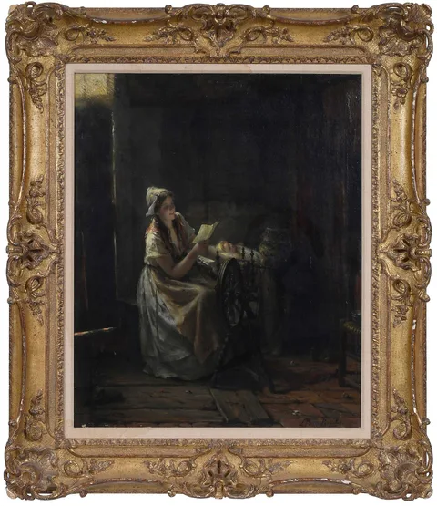 Edward Portielje, A Letter from Papa, oil on canvas
