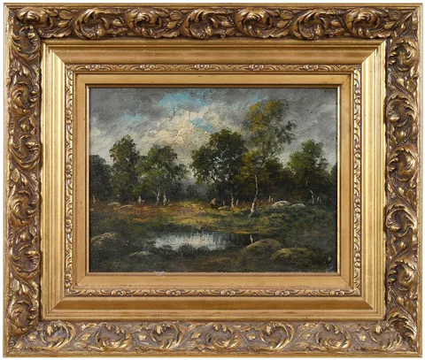 Léon Richet, Figure by a Pond, oil on panel