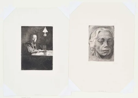 Two Self Portraits by Käthe Kollwitz, 1912, etching on paper, sold Nov 2025