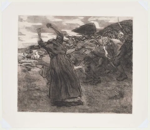 Käthe Kollwitz, Losbruch (Outbreak), from the cycle Bauernkrieg (The Peasant's War), (Klipstein, no. 66), 1902/1903, etching on wove paper