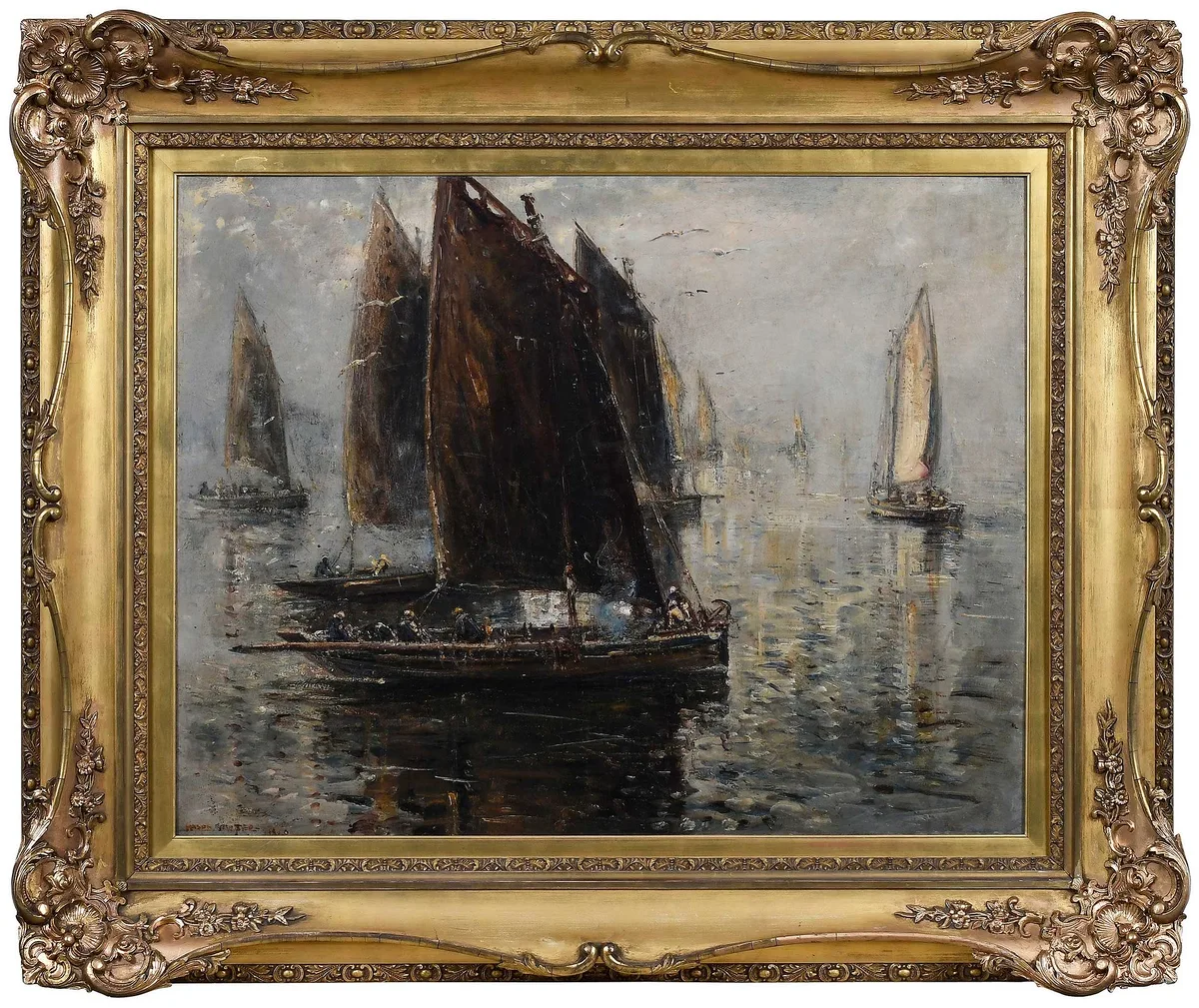 Mason Hunter, Busy Harbour, oil on canvas