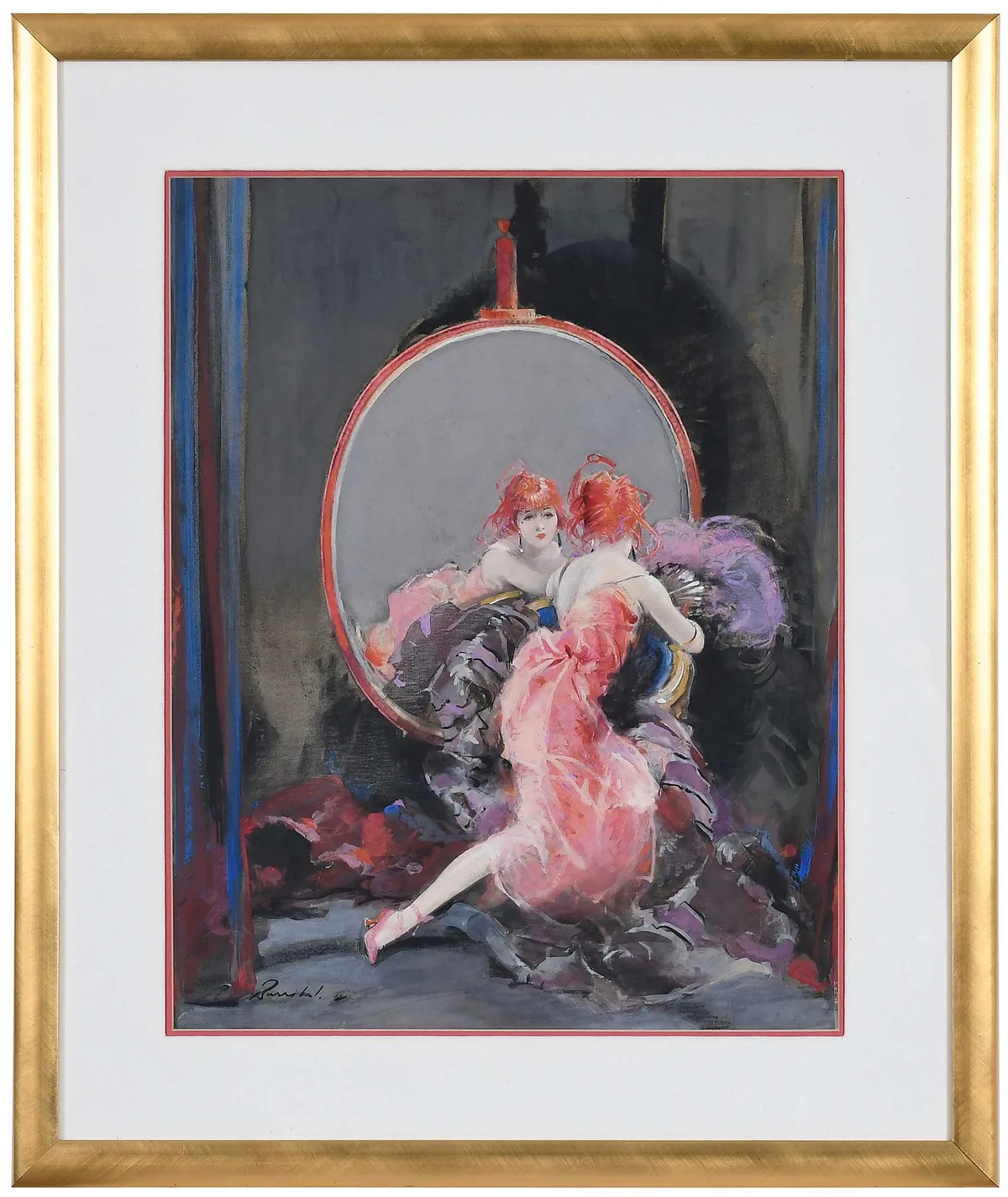 William Barribal, Reflection in a Mirror, gouache and chalk on paper on card