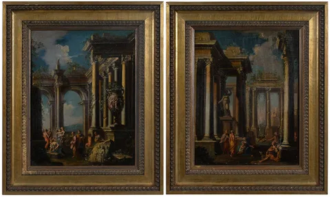 Alberto Carlieri, A Pair of Capriccio Architettonico, oil on canvas