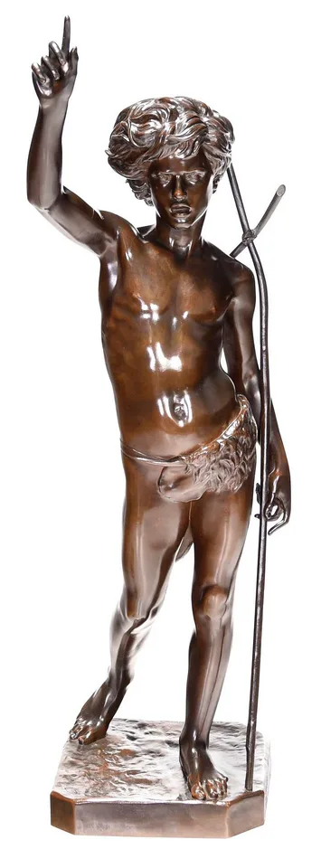 Paul Dubois, Saint Jean-Baptiste Enfant, patinated bronze on integral base