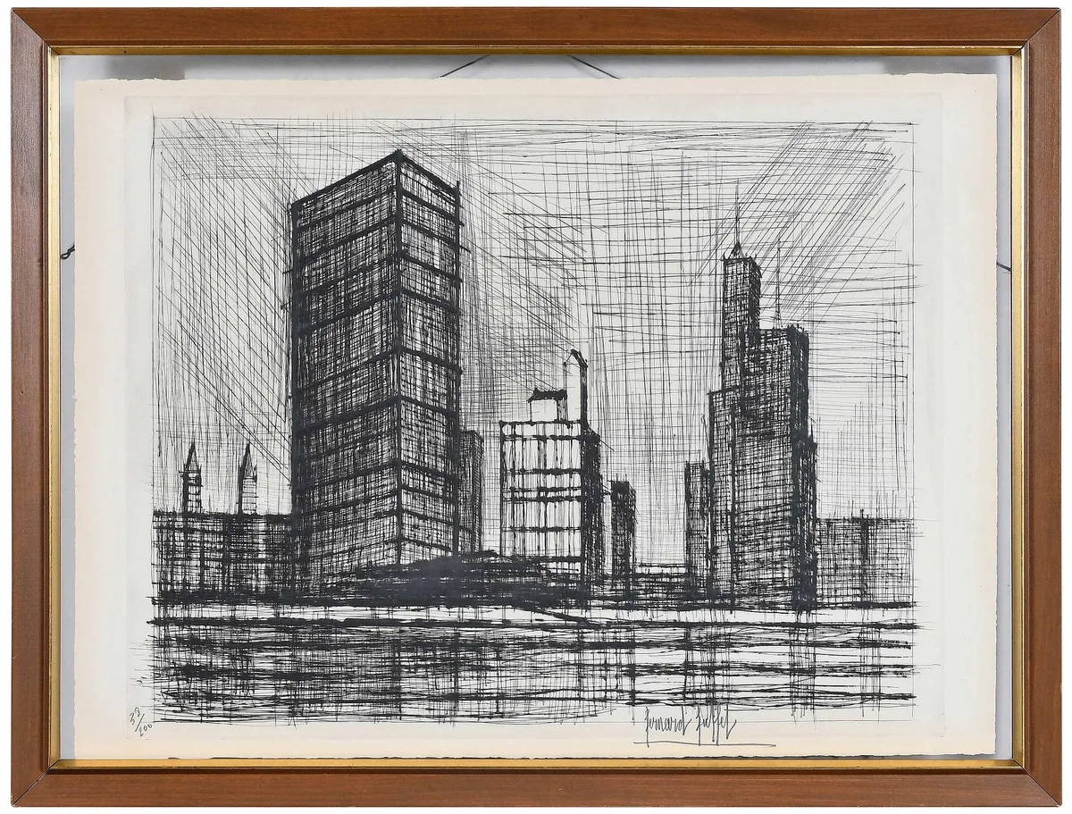 U.N.O. by Bernard Buffet, drypoint etching on B.F. K. Rives paper, sold Sep 2025