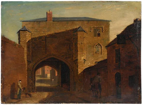 Samuel Prout, Town View, oil on panel