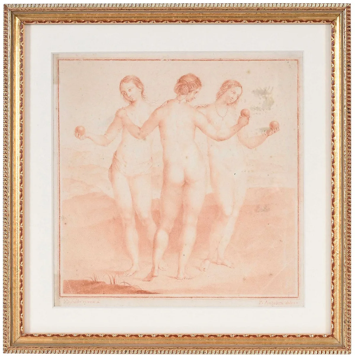 The Three Graces by Pietro Angeletti, red chalk on cream laid paper, sold May 2025