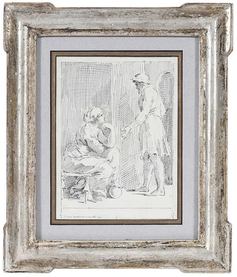 Pietro Antonio Novelli, Drawing of Two Conversants, black ink on paper
