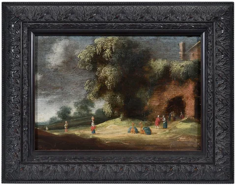 Herman van Swanevelt, Rebekah and Eliezer at the Well, oil on oak panel