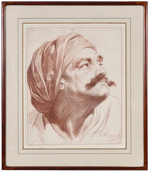 Jakob Matthias Schmutzer, Head of a Man Looking Right, red chalk on buff laid paper