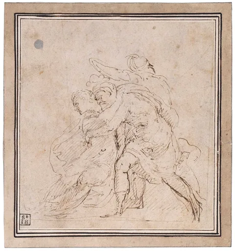 Italian School Drawing, A Study of Three Soldiers, brown ink on laid paper