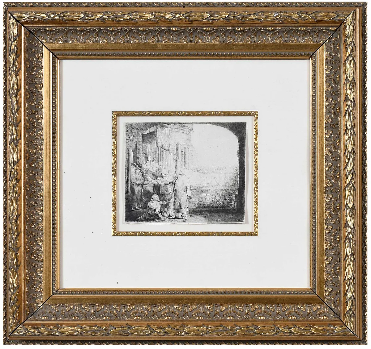 Rembrandt van Rijn Etching, Peter and John Healing the Cripple at the Gate of the Temple (Bartsch, Hollstein 94, Hind 301, New Hollstein 312 v/vi), 1659, etching and drypoint on laid paper lacking watermark
