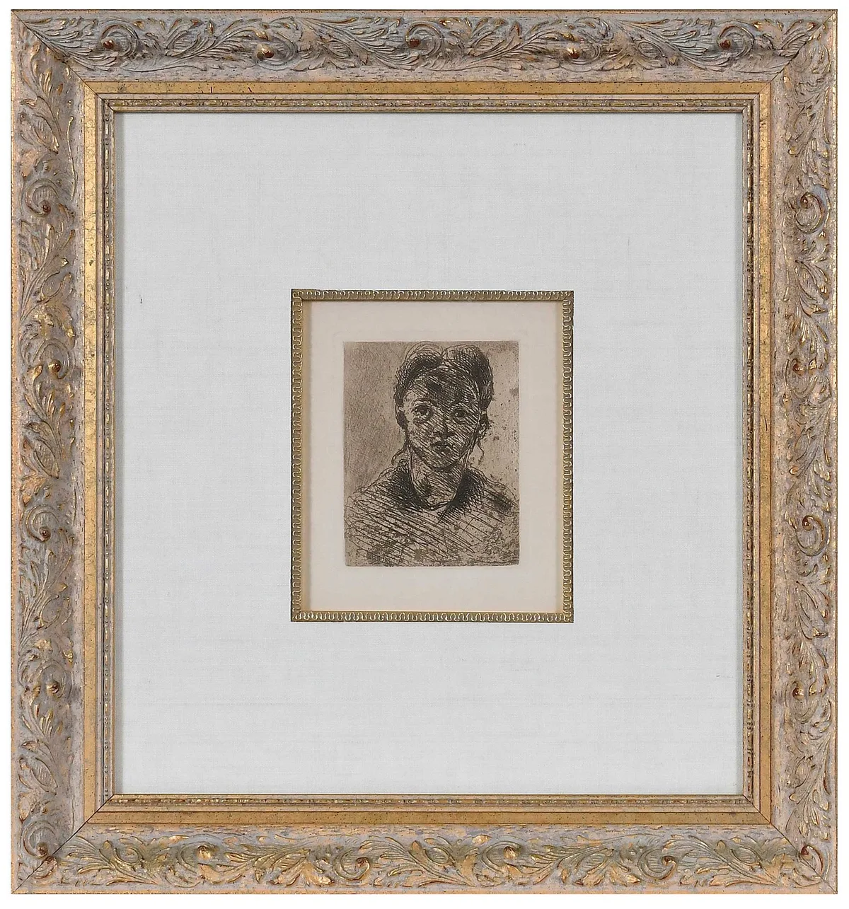 Paul Cezanne Etching, Tete de Jeune Fille, 1873, posthumous etching with roulette printed in bistre on cream wove paper