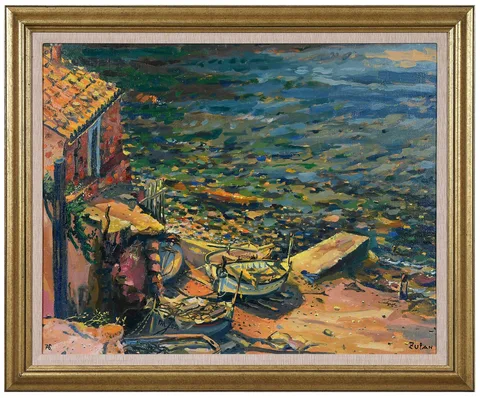 Bruno Zupan, Fishing Port Marina in Morning, 1976, oil on linen