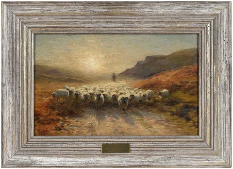 Joseph Farquharson, Sunset and Sheep, oil on canvas
