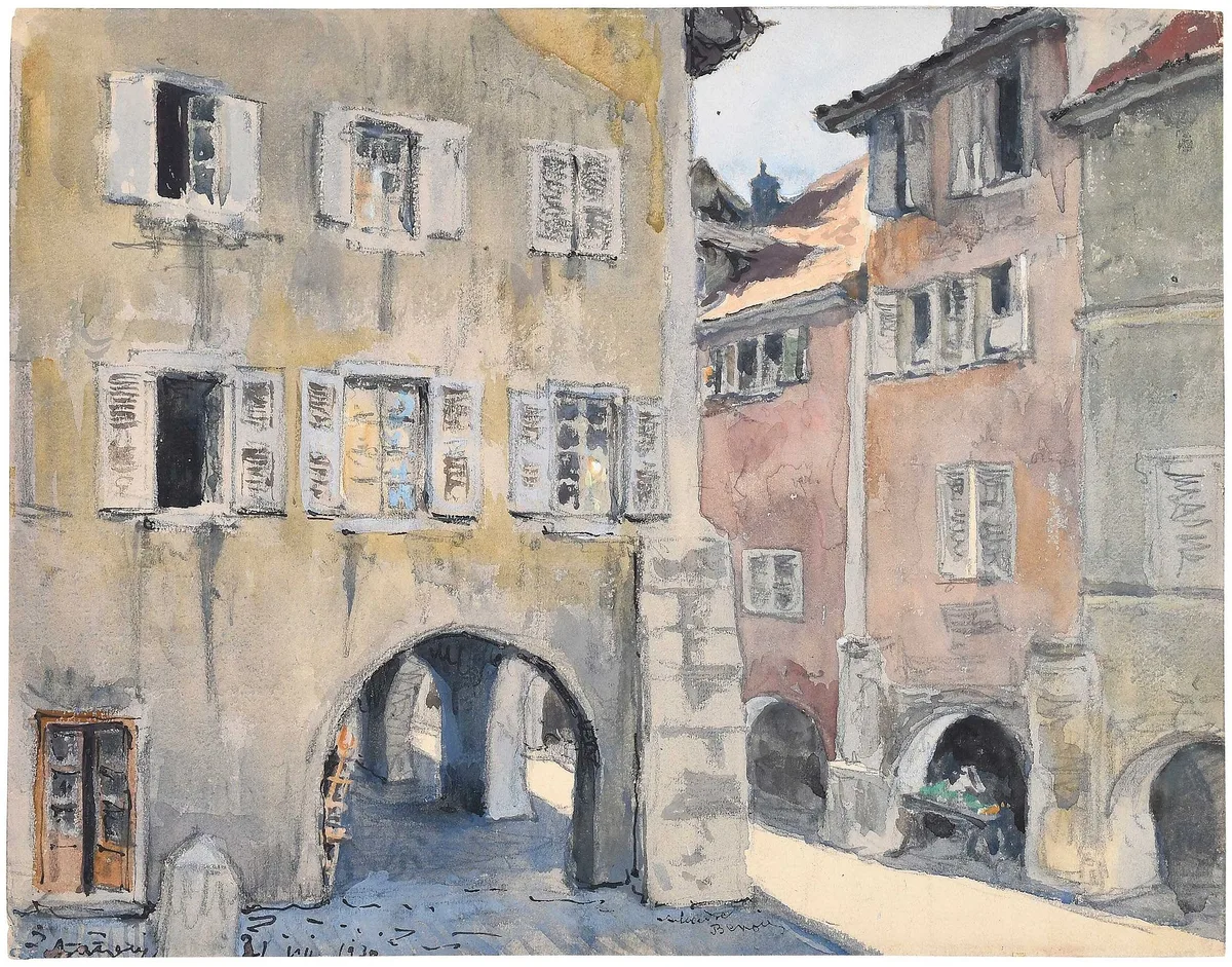 Alexandre Benois, Les Arcades, 1930, watercolor over black chalk