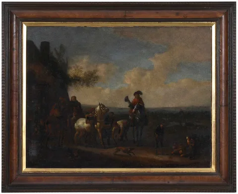 Philips Wouwerman, Landscape with Horsemen, a Smith, and Children, circa 1657-1659, oil on canvas