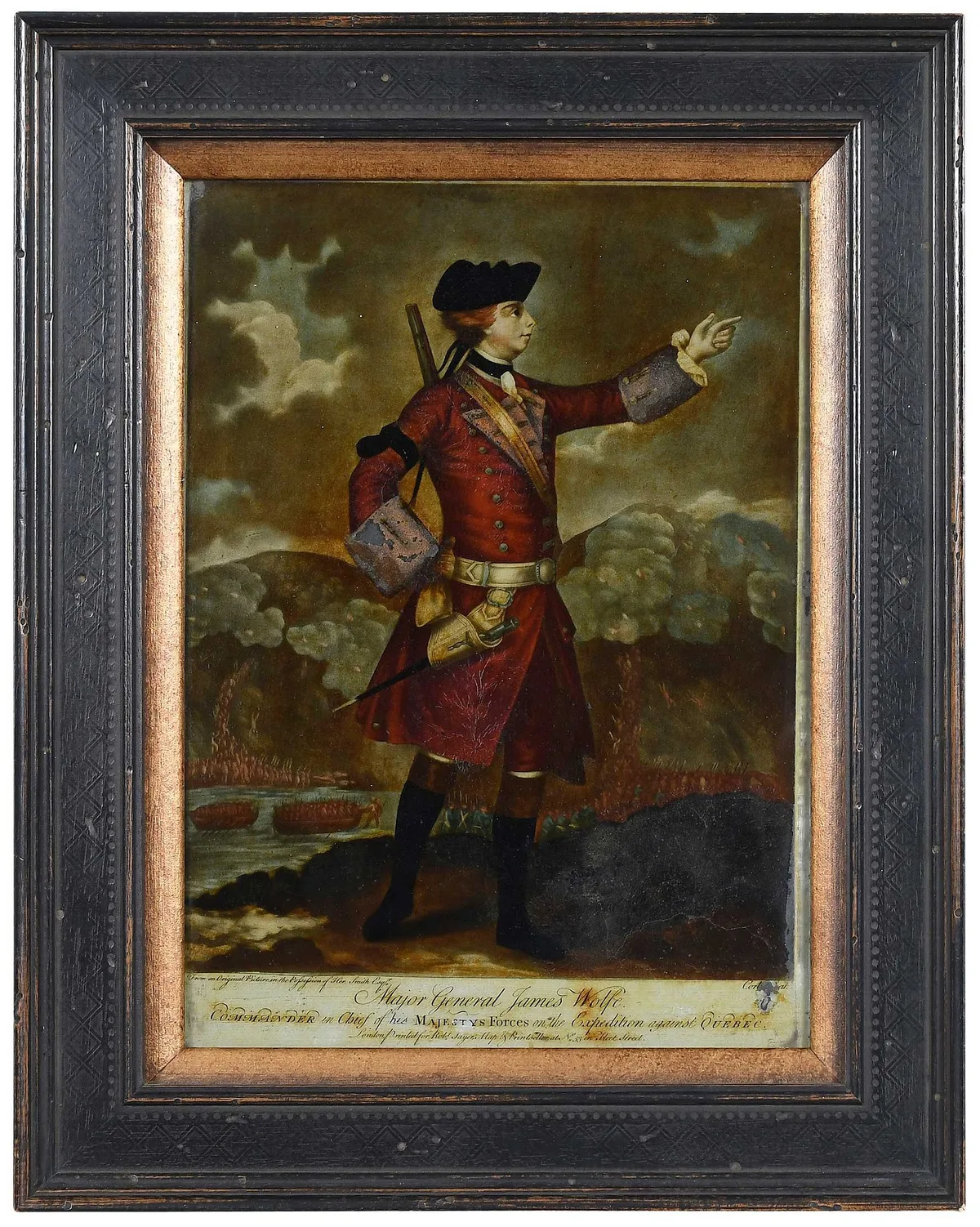 Robert Sayer, Publisher, Major General James Wolfe, circa 1770, hand-colored mezzotint