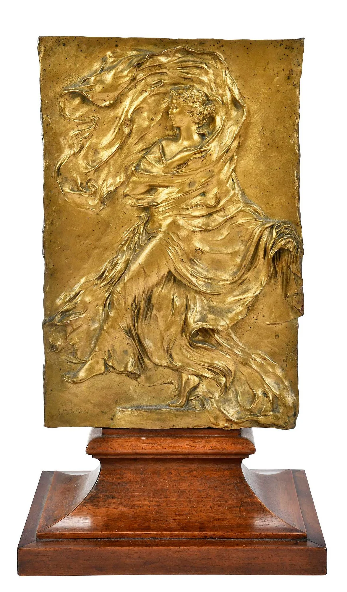 Art Nouveau Plaque by Jean-Baptiste Belloc, gilt bronze relief, sold Sep 2024