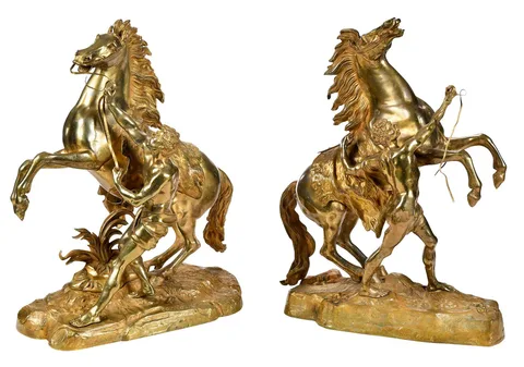 Guillaume Coustou the Elder, Marly Horses, The Pair, gilt bronze
