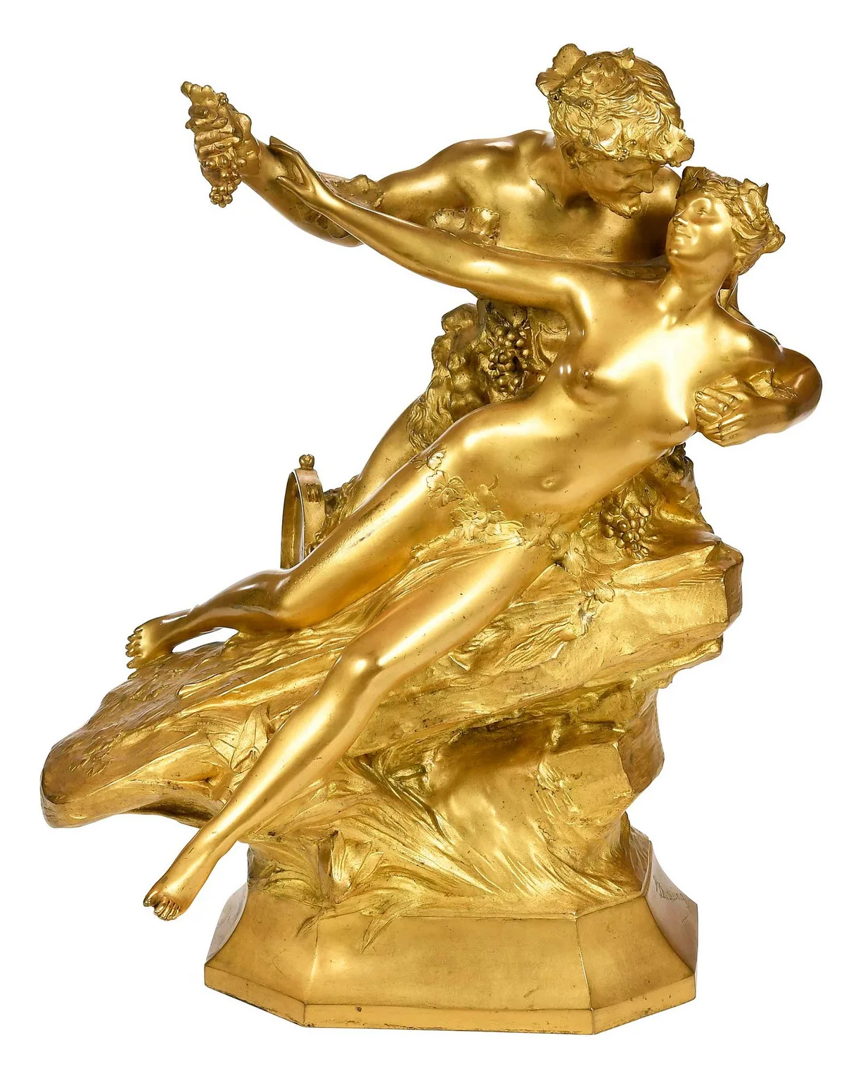 Paul Ducuing, Nymphe et Satyre, gilt bronze