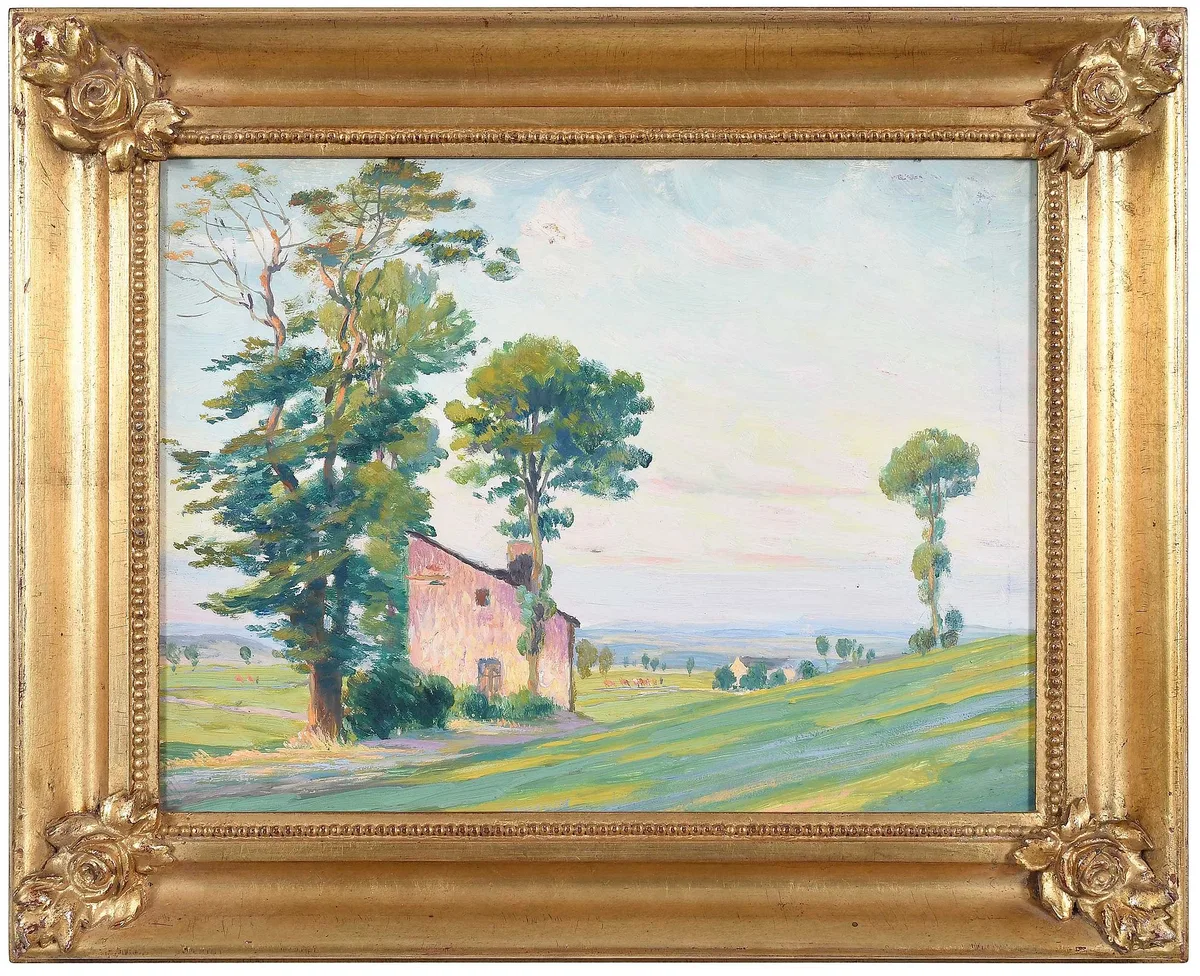 Panoramic Landscape by Gustave Poetzsch, oil on panel, sold Jun 2024