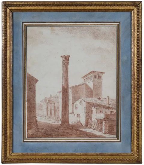 Jacques Francois Amand Drawing, Rome, Rue de Campo Vaccino, red chalk on laid paper