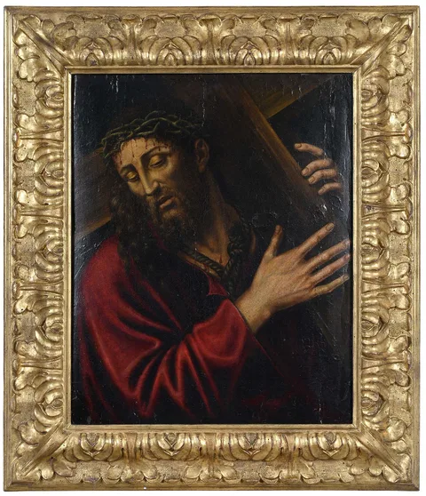 Il Sodoma, Christ Carrying the Cross, Sotheby's auction labels verso, oil on panel