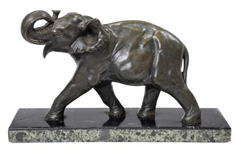 Michel Decoux, Walking Elephant, patinated bronze on marble base
