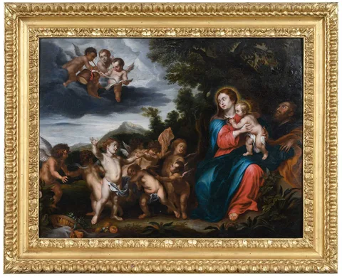 Anthony van Dyck, Rest on the Flight into Egypt, after the work held by The Pitti Palace, Florence, oil on oak panel