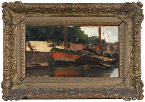 Floris Arntzenius, Moored Boats, oil canvas