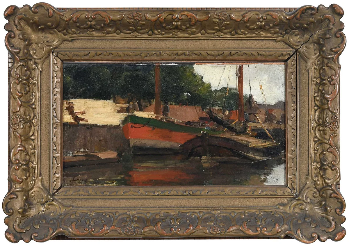 Moored Boats by Floris Arntzenius, oil canvas, sold Mar 2024