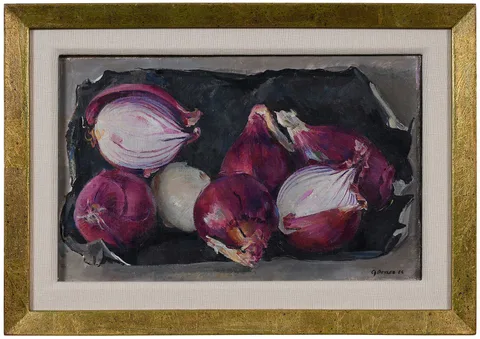 Maurice Grosser, Red Onions, oil on course canvas