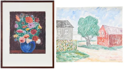 Abraham Walkowitz, Two Paintings of Flowers, circa 1930, oil on paper