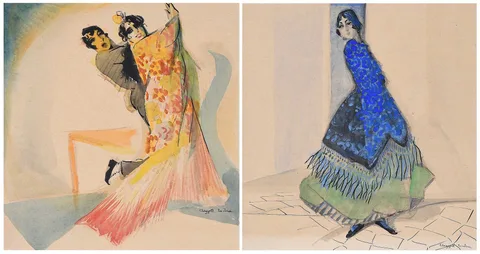 Claggett Wilson, Two Spanish Watercolors, circa 1920, mixed media on paper