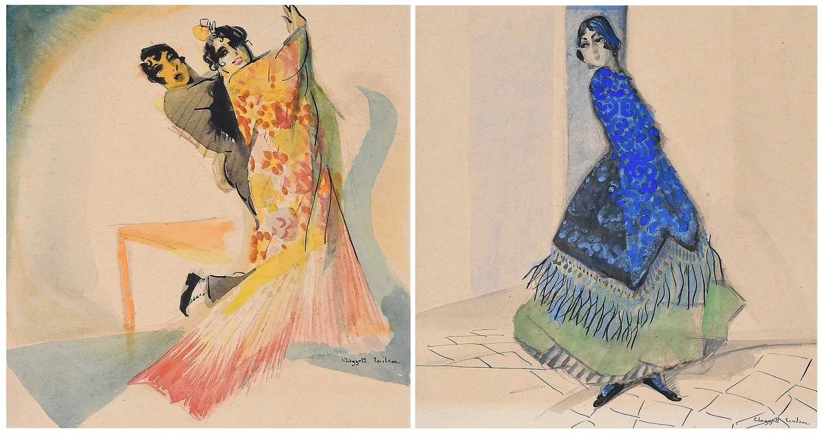 Claggett Wilson, Two Spanish Watercolors, circa 1920, mixed media on paper