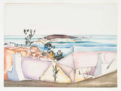 Owen Merton, Bermuda Scene, 1922, watercolor over pencil and charcoal