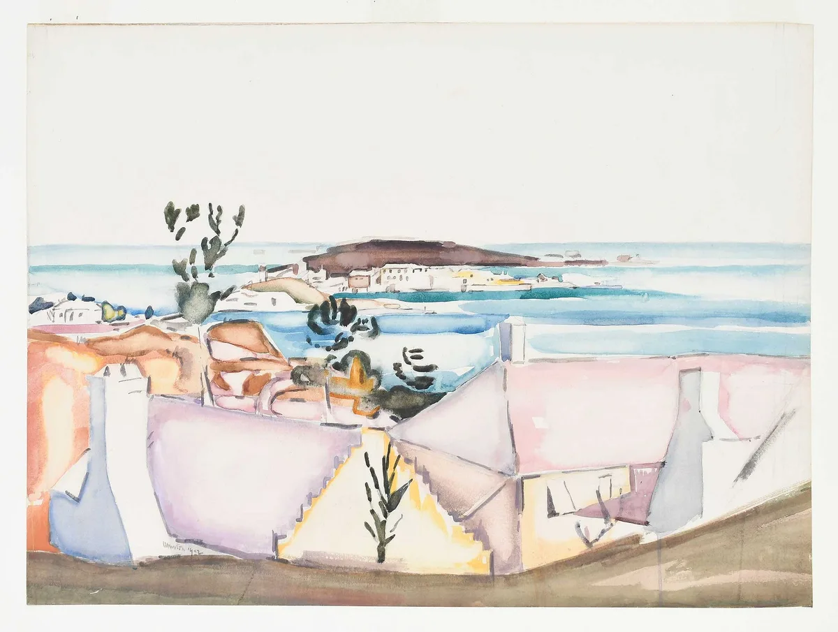 Owen Merton, Bermuda Scene, 1922, watercolor over pencil and charcoal