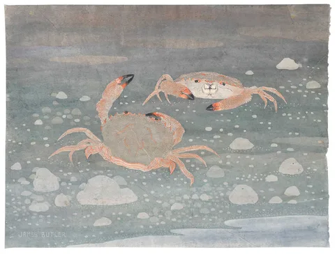 James Butler, Crabs, circa 1930, watercolor on Washi paper