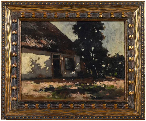 Cornelis  Groeneveld, Sunlight and Shadows on a Cottage, oil on board