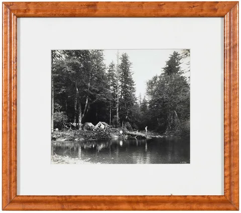 George Masa, Camp at Three Forks Pool, gelatin silver print