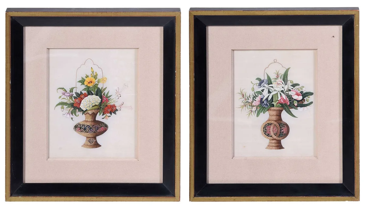 Sunqua, A Pair of Export Floral Paintings, gouache on pith paper
