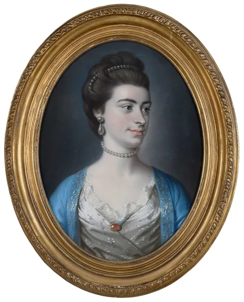 Francis Cotes, Portrait of Susanna Godfrey (1745-1815), identified verso on handwritten note, pastel with brush highlights on paper or canvas