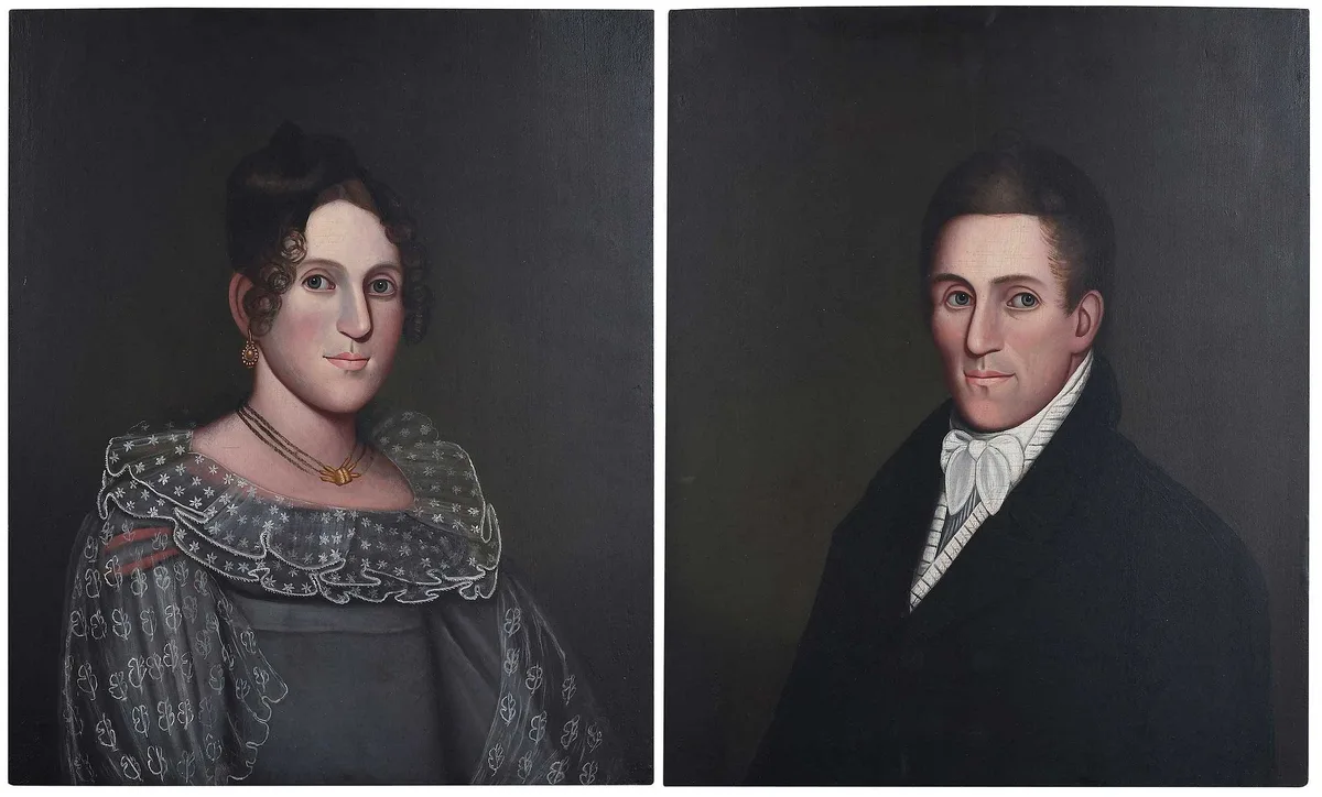 Zedekiah Belknap, Lady and Gentleman, a Pair of Portraits, circa 1840s, oil on single board poplar panels