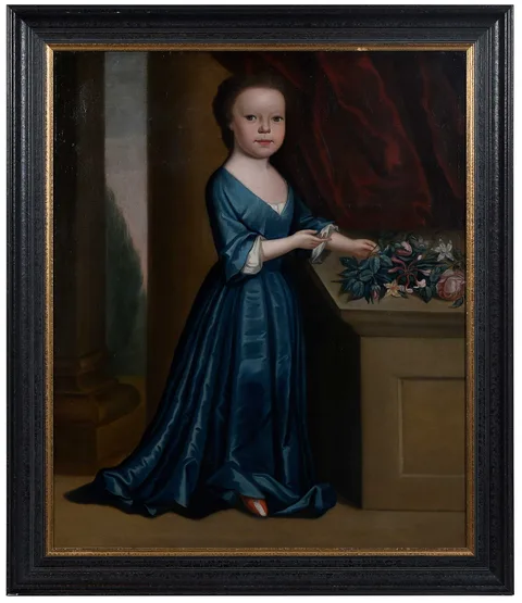 Gerardus Duyckinck I, Portrait of a Young Girl in a Blue Dress, circa 1730, oil on canvas
