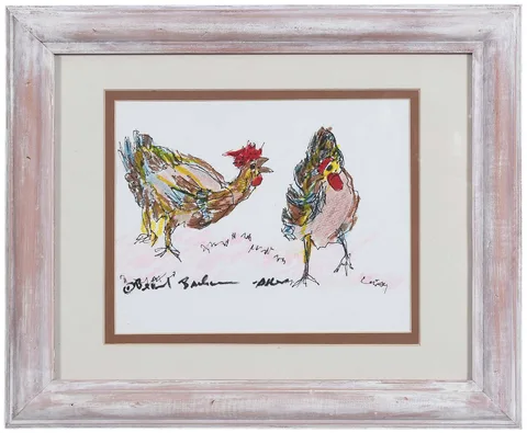 Beverly Buchanan, Two Chickens, oil pastel and ink on paper