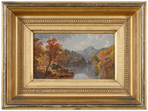 Two Figures Fishing by Jasper Francis Cropsey, 1880, oil on canvas, sold Oct 2025