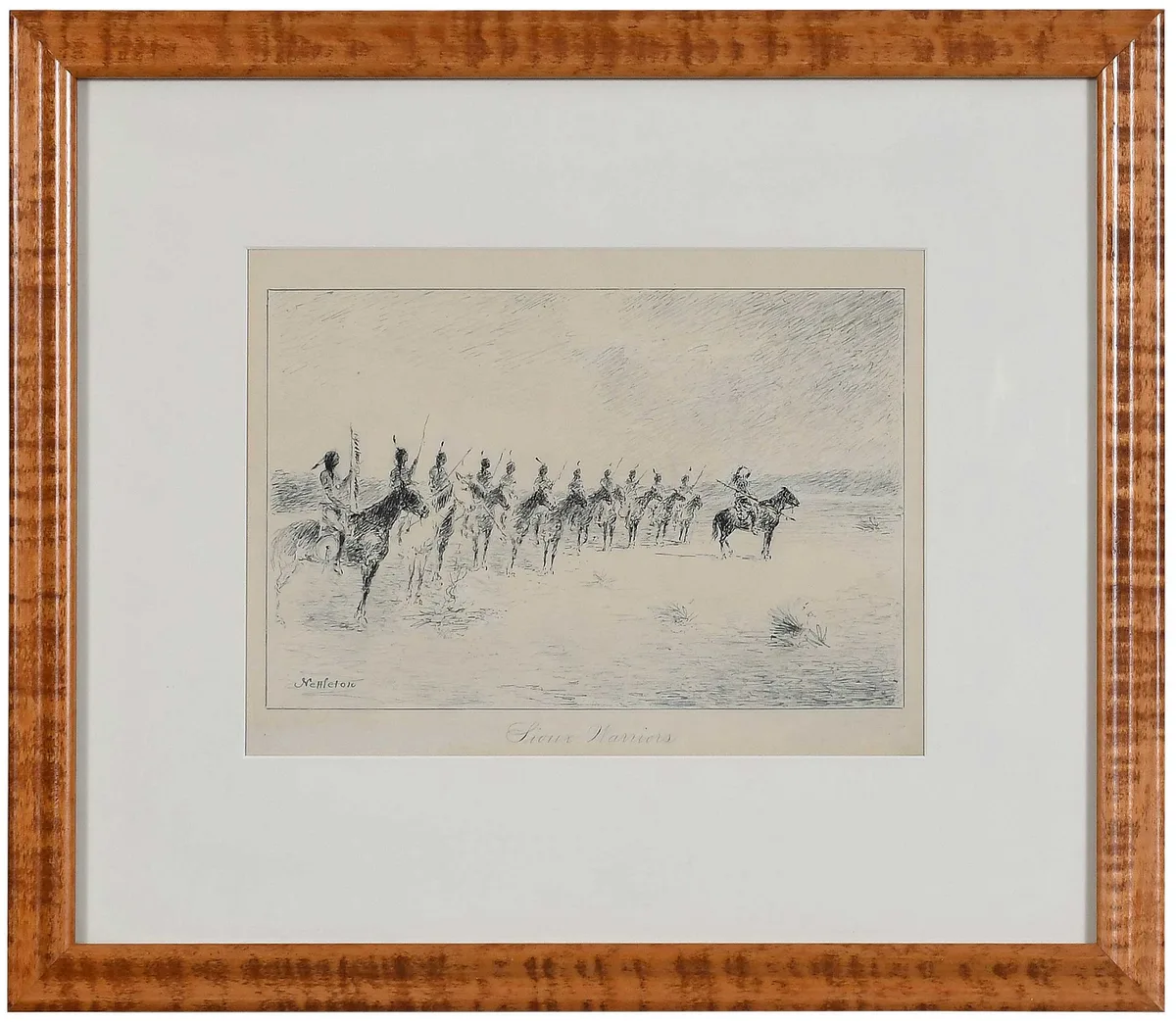 Walter Nettleton, Sioux Warriors, pen and ink on paper